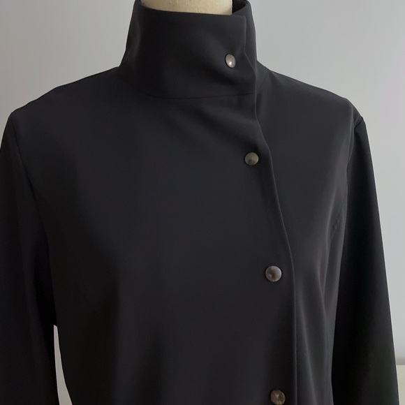Sarah Pacini Swing Trench Coat Jacket Size 3 Large Black Artsy Classic Italy - Picture 6 of 13